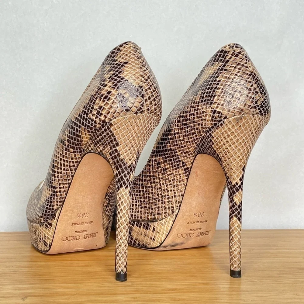 Jimmy Choo Dhalia stilletos 120mm black beige Python skin platform pumps EU38.5